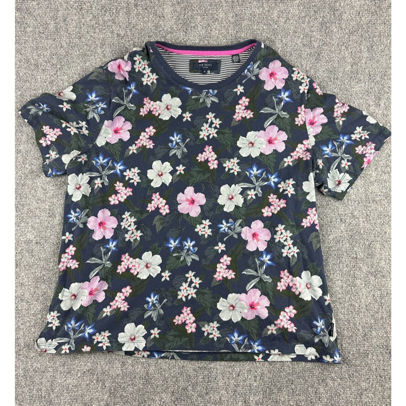 Ted Baker London Mens Cotton Floral Print T-Shirt Size 6 Short Sleeve