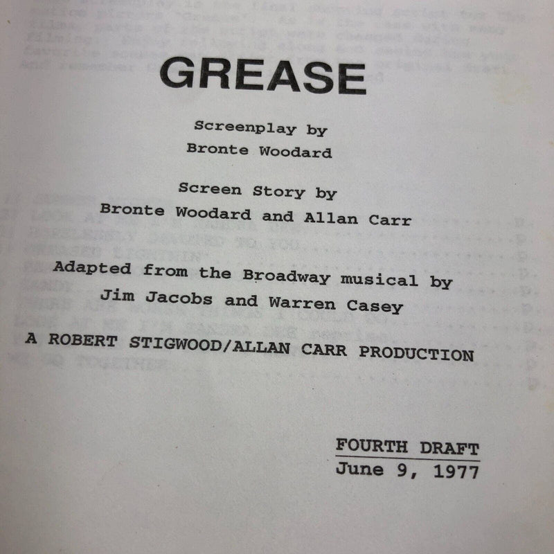 Grease is Still the Word Screenplay Brontë Woodard Alan Carr 4th Draft 1977