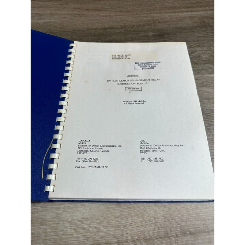 1991 Multilin 269 Plus Motor Management Relay Instruction Manual Book