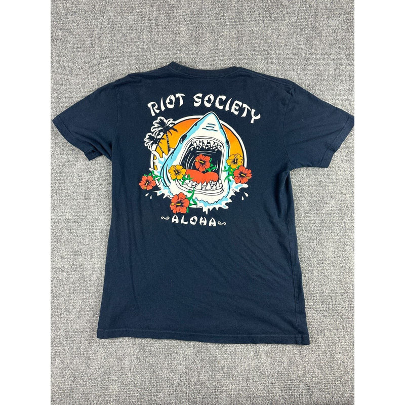 Riot Society Aloha Hawaii Shark Attack Mens T-Shirt Blue Short Sleeve Small