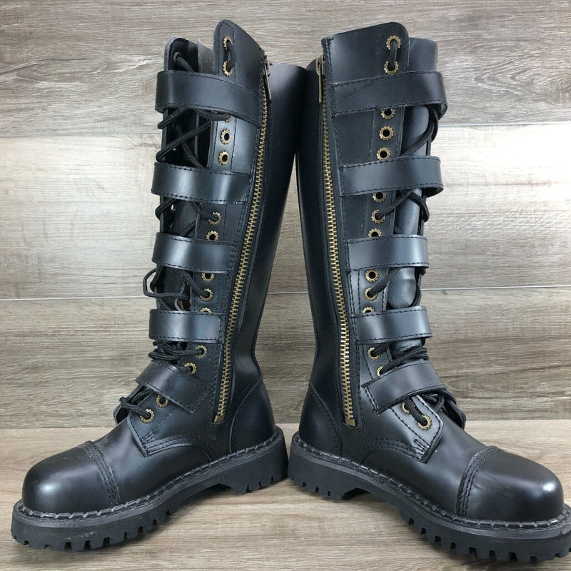 Demonia Black Steam-20 Steampunk Zip-Up Combat Boots Women’s Size 4