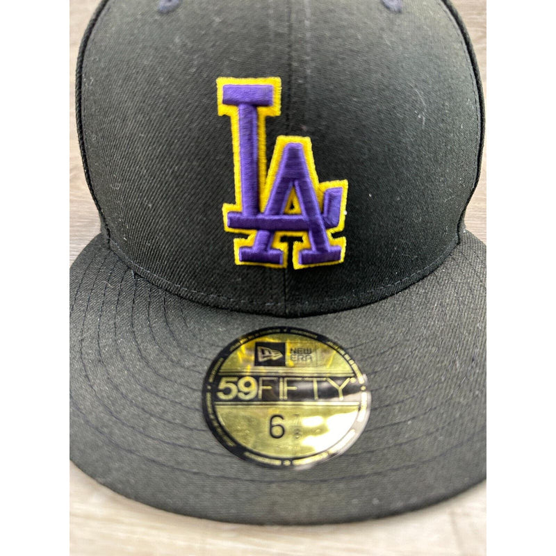 Los Angeles Dodgers LA New Era 59FIFTY Fitted Hat Cap Black Adult Size 6 7/8