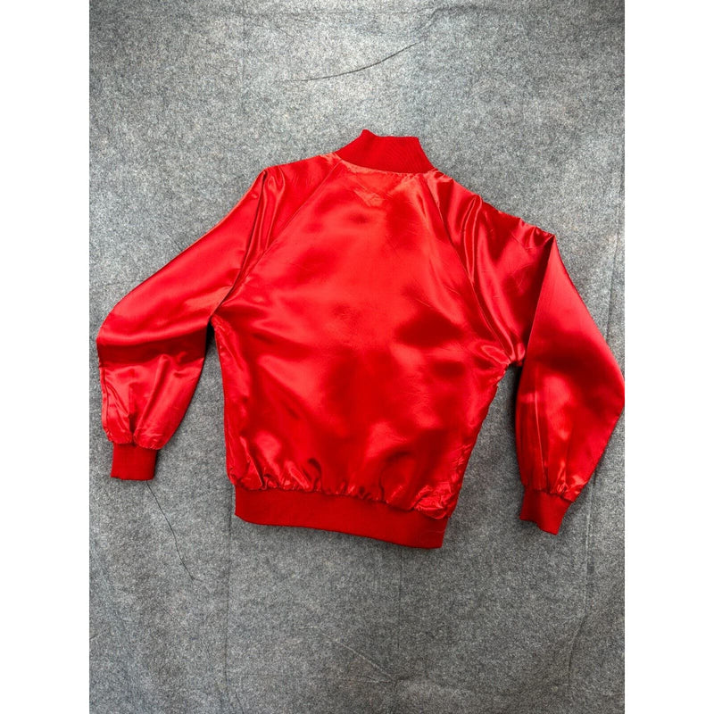 Vintage MGM Satin Jacket Red With Black Embroidered Logo Zip Front Medium