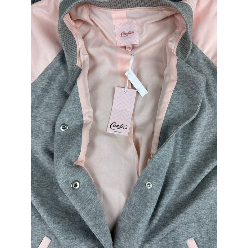 Candies Pink and Gray Satin Like Sleeved Longline Bomber Snap Up Jacket Medium