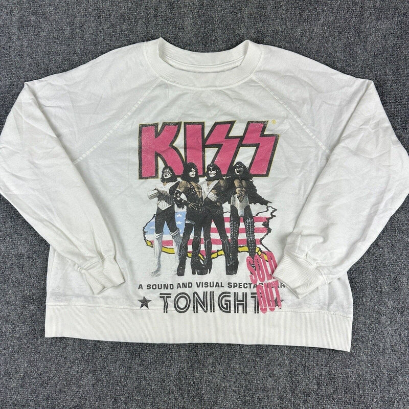 Kiss Sold Out Tour Womens Sweater Cropped Top White Long Sleeve Size XL