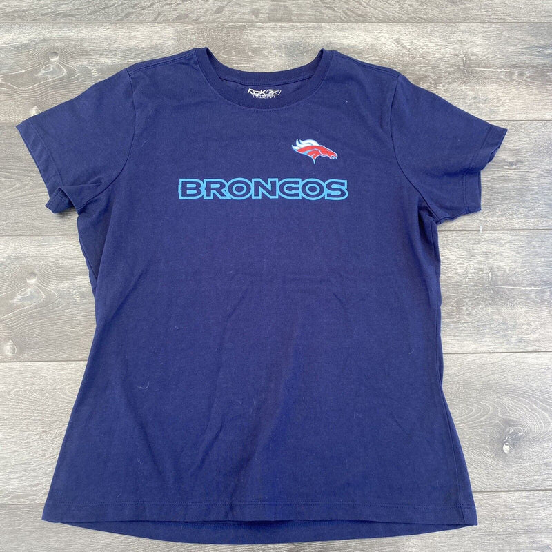 Reebok Denver Broncos Red Logo T Shirt Women Adult Large Blue Cap Sleeve