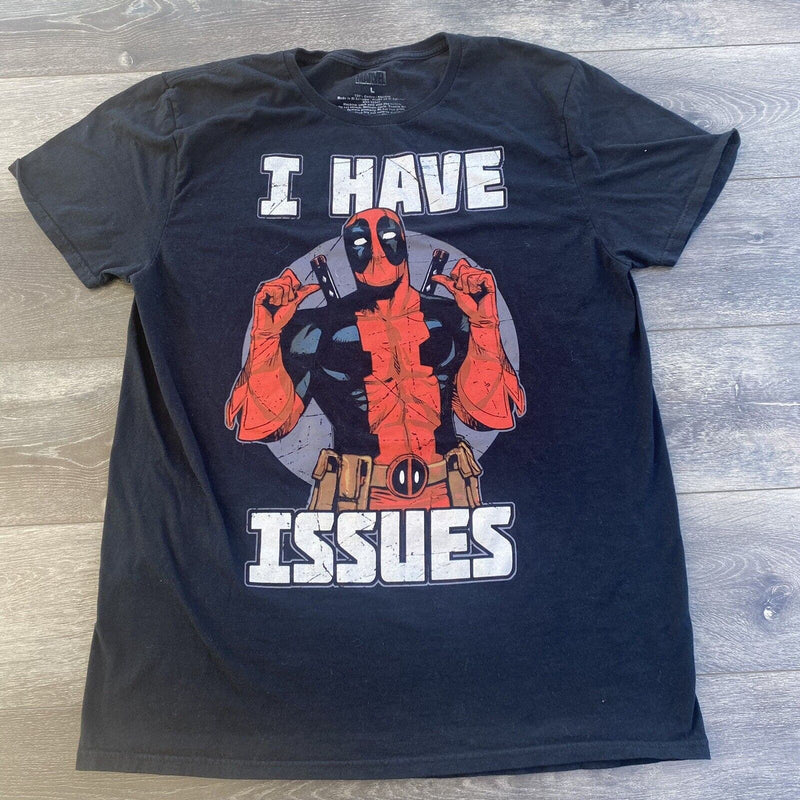 Marvel Comics Deadpool I have Issues T Shirt Adult Large Black Short Sleeve