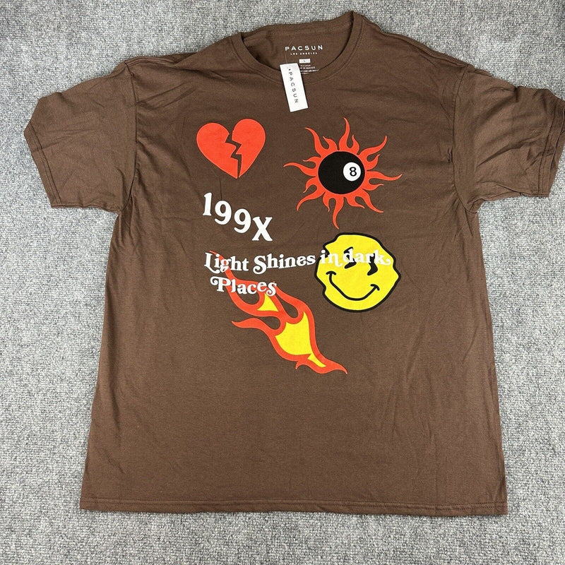 Pacsun Graphic Light Shines in Dark Places T Shirt Brown Large Short Sleeve NEW