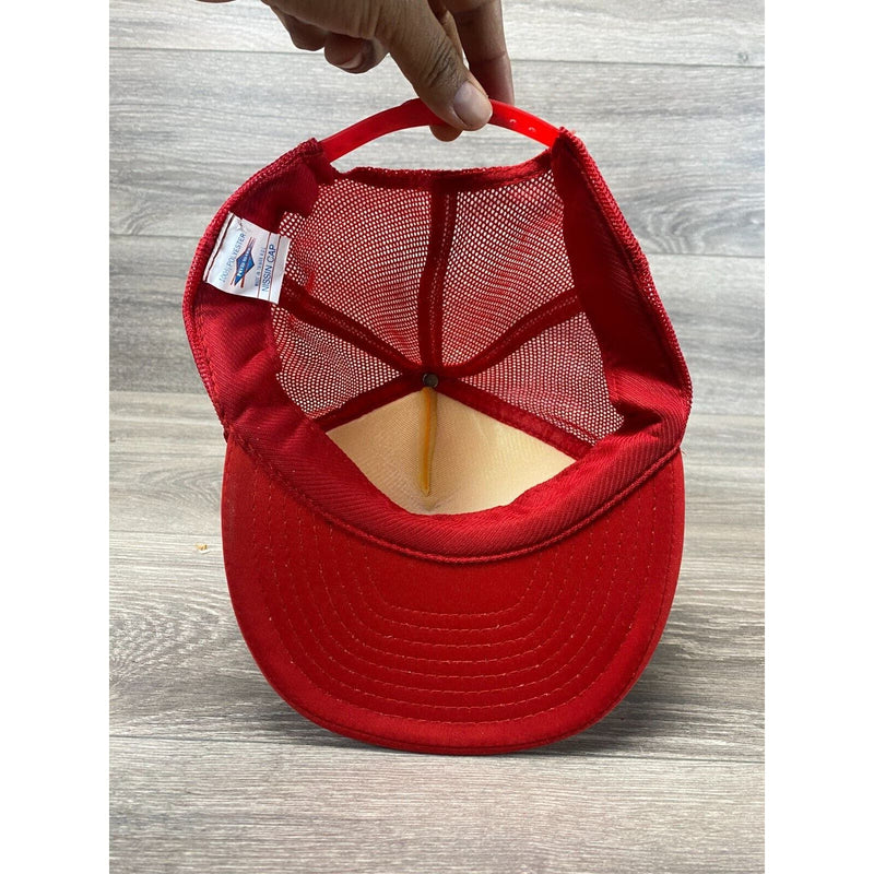 Hat Cap Bakers Auto Repair Trucker Style Rope Mesh Red Yellow Snapback Vintage