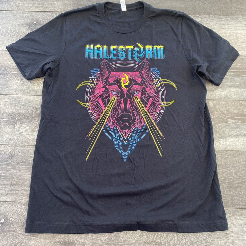 Halestorm 2019 Tour T Shirt Black Canvas Neon Wolf Adult Large Short Sleeve