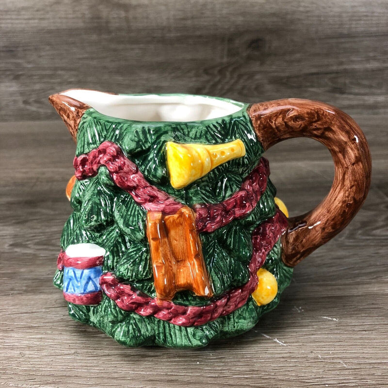 R.H Macy & CO 1996 1994 Christmas Tree Shaped Teapot Candy Jar Mug Hand Painted