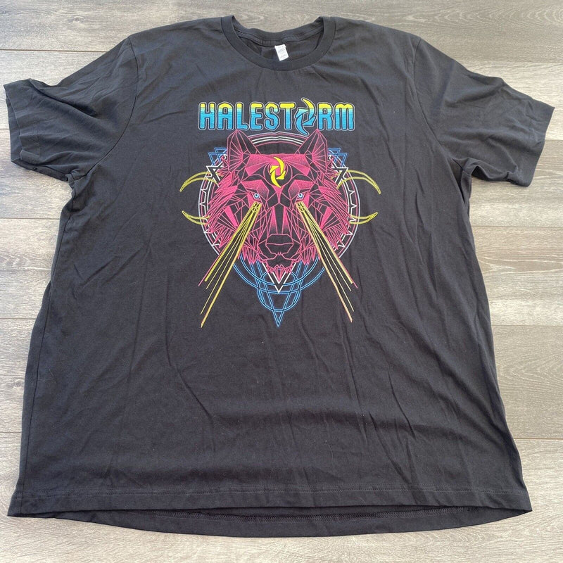 Halestorm 2019 Tour T Shirt Black Canvas Neon Wolf Adult 3XL Short Sleeve