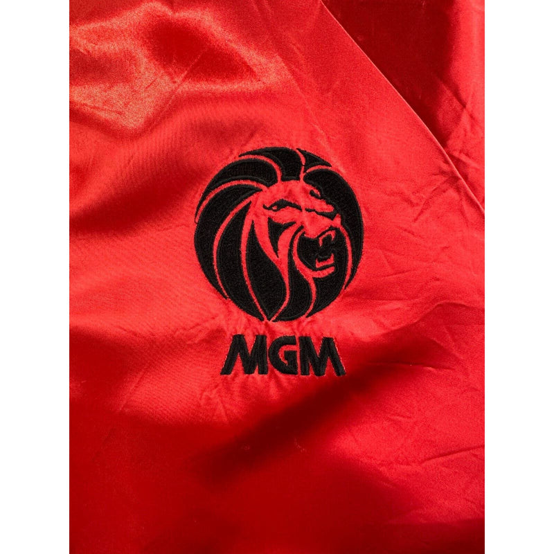 Vintage MGM Satin Jacket Red With Black Embroidered Logo Zip Front Medium