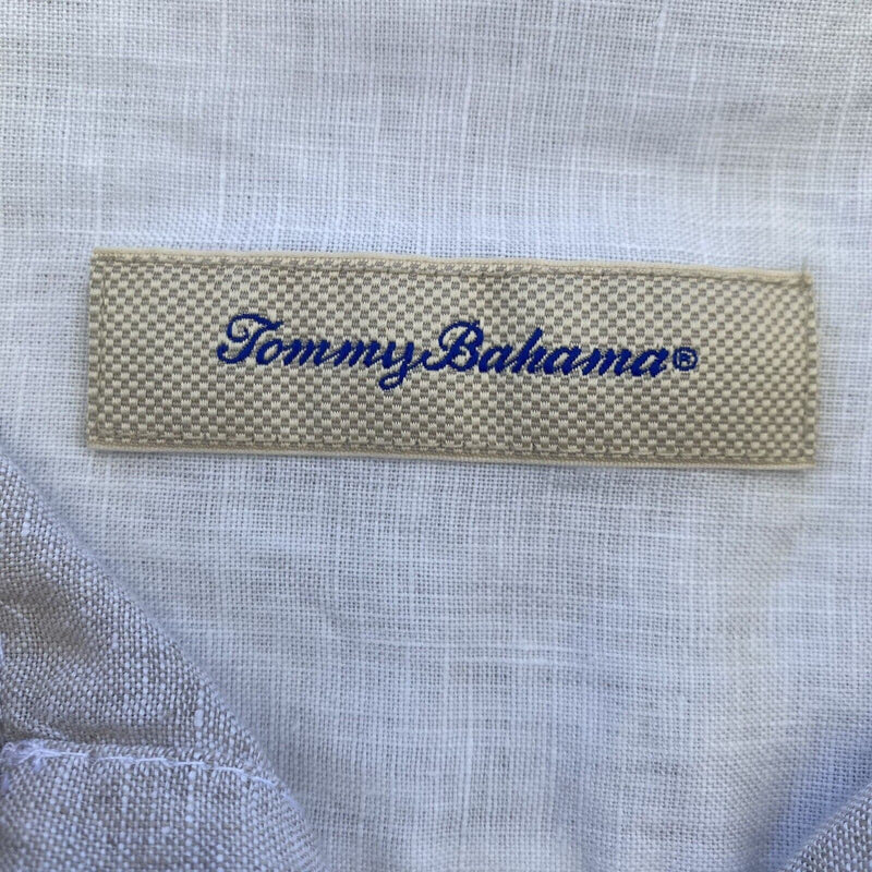 Tommy Bahama Hawaiian Beige Linen Button Up Casual Shirt Adult Large