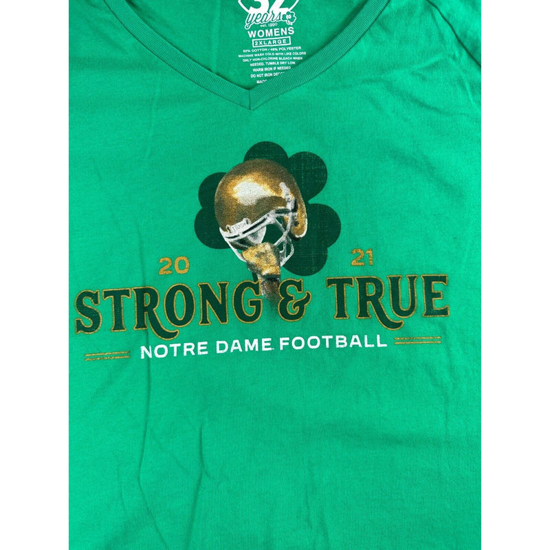 Notre Dame Strong and True Semi-Fitted V Neckl T Shirt Womens 2XL Green