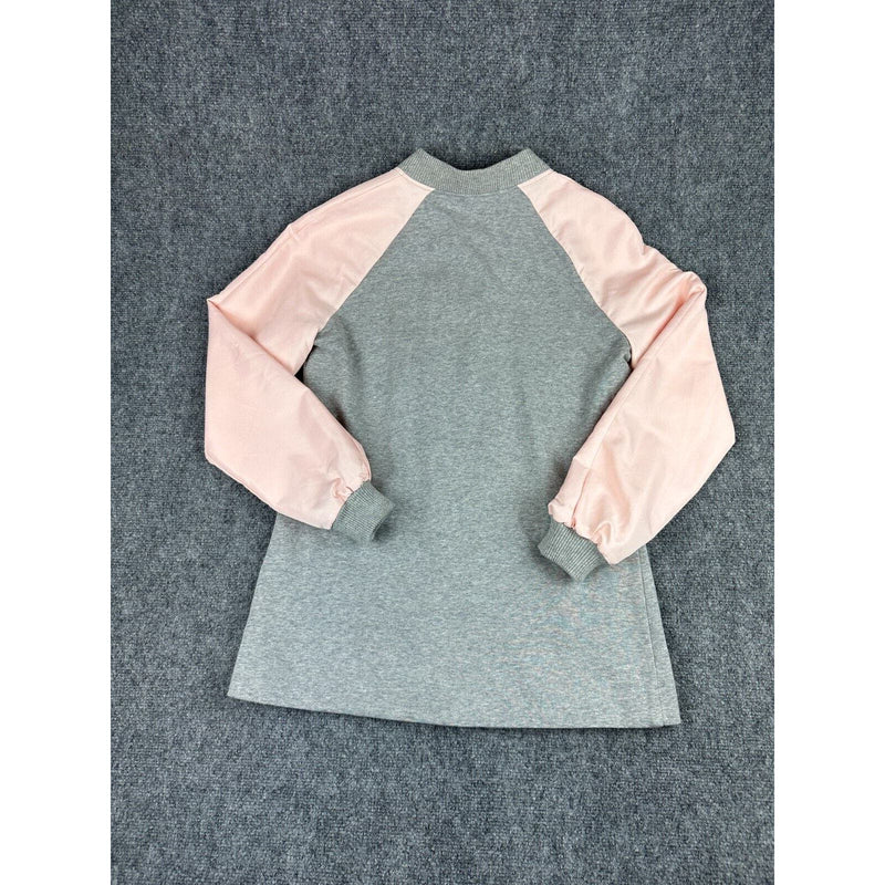 Candies Pink and Gray Satin Like Sleeved Longline Bomber Snap Up Jacket Medium