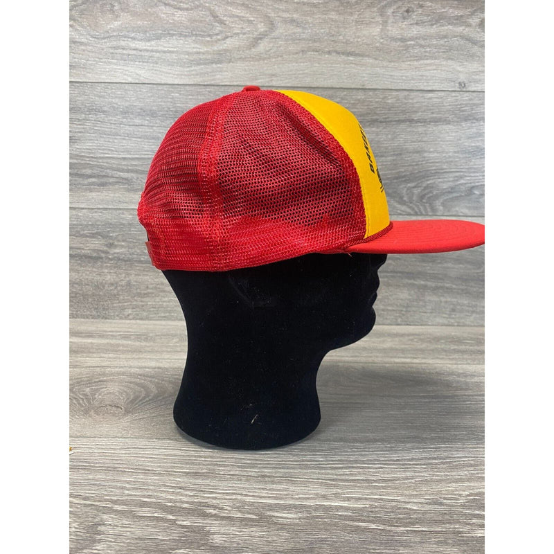 Hat Cap Bakers Auto Repair Trucker Style Rope Mesh Red Yellow Snapback Vintage