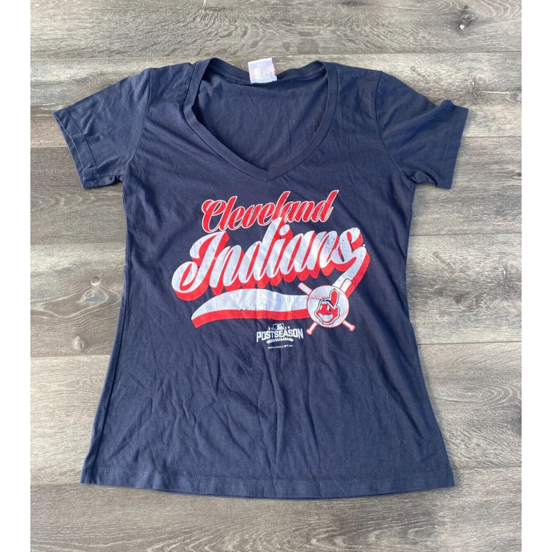 MLB Cleveland Indians Women Adult Medium Blue V Neck T Shirt