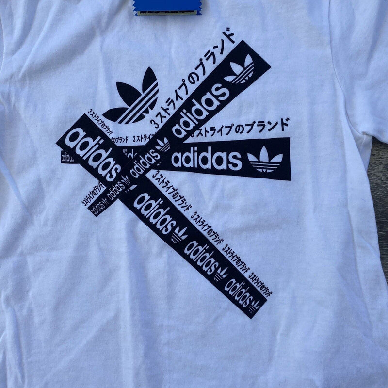 Adidas Boys Taped T Shirt Size XS White Short Sleeve New