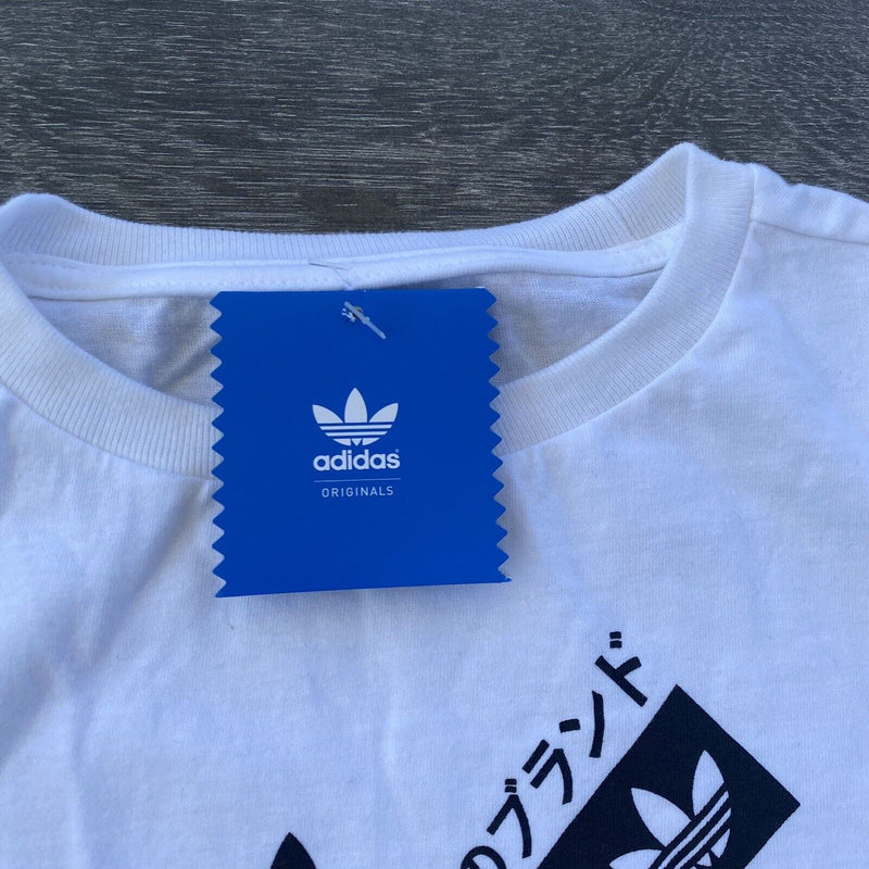 Adidas Boys Taped T Shirt Size XS White Short Sleeve New