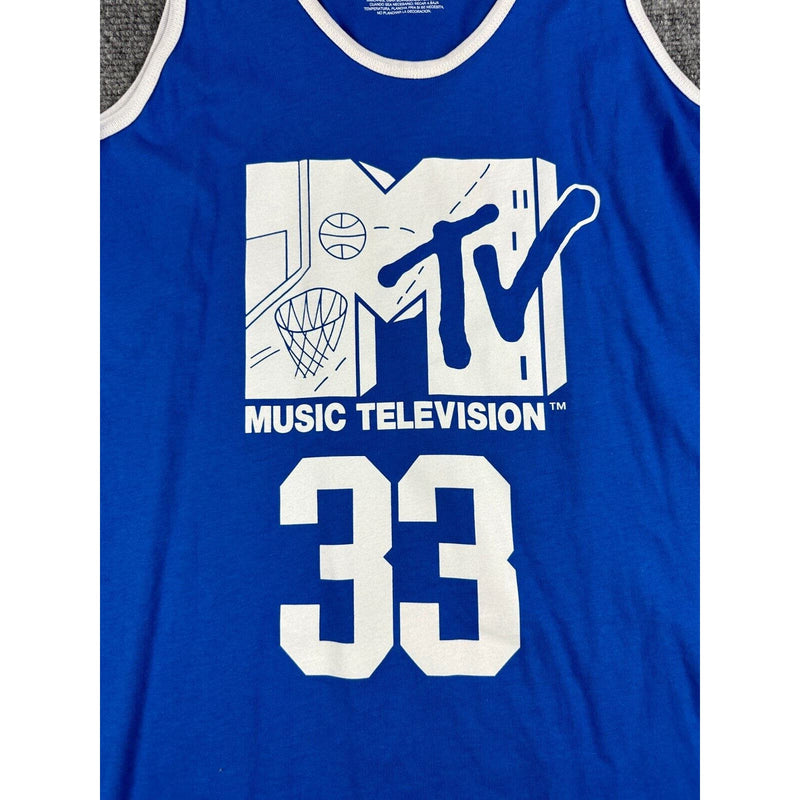 MTV Mens Shirt Tank Top Sleeveless Royal Blue Basketball