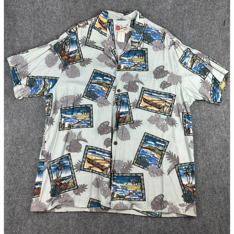 Hilo Hattie Men 2XL Shirt White Island Canoe Ocean The Hawaiian Original Casual