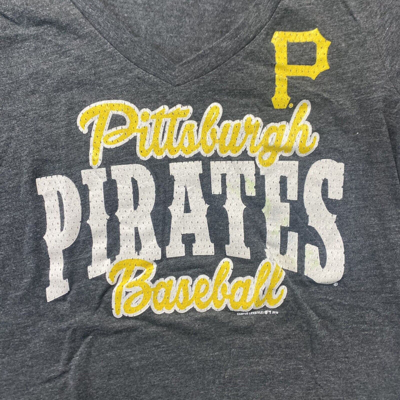 Pittsburgh Pirates Baseball MLB T Shirt Adult Women M Gray V Neck Cap Sleeve