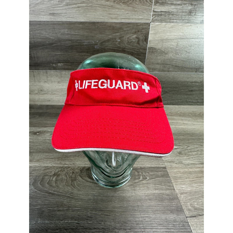 Beach Lifeguard Red White Embroidered Sun Visor Hat Cap Strapback Adjustable