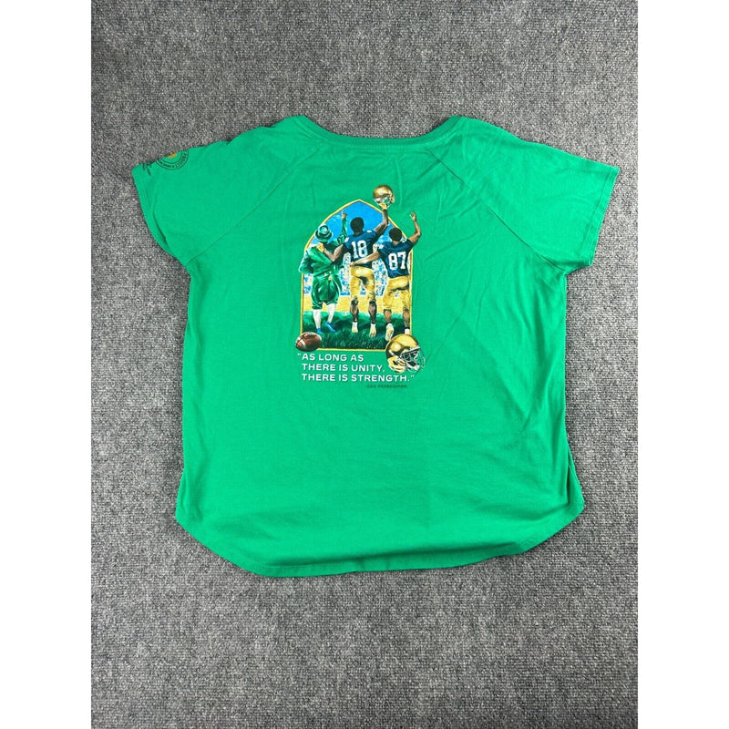 Notre Dame Strong and True Semi-Fitted V Neckl T Shirt Womens 2XL Green