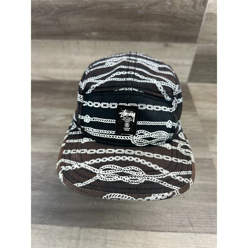 Stussy Capz Five Panel Rope Chain Hat Black White One Size Strap Cap