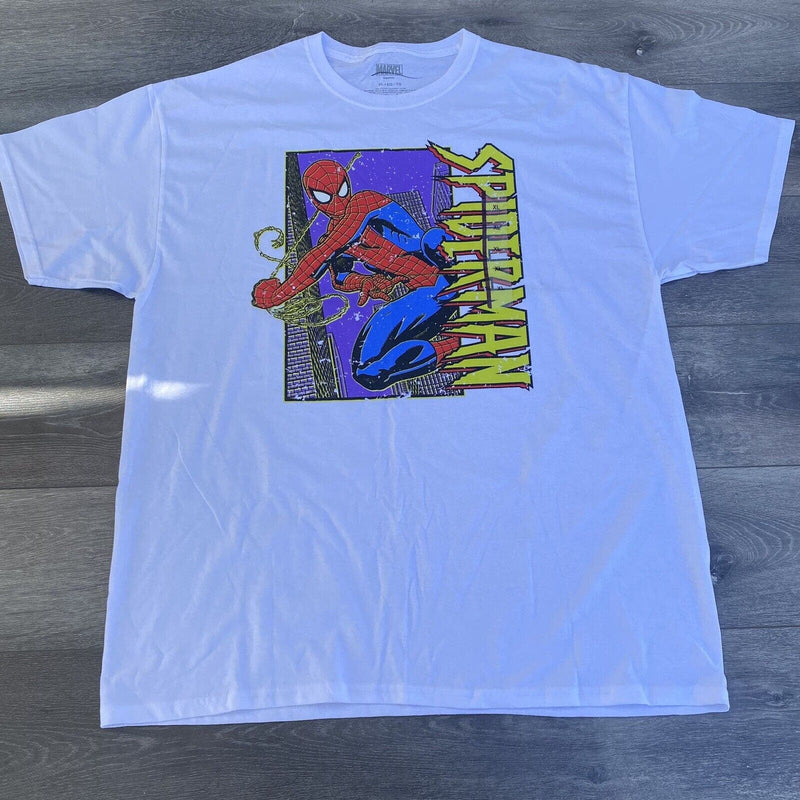 Marvel Spiderman T Shirt Graphic Logo Adult XL White Short Sleeve