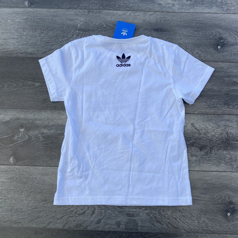 Adidas Boys Taped T Shirt Size XS White Short Sleeve New