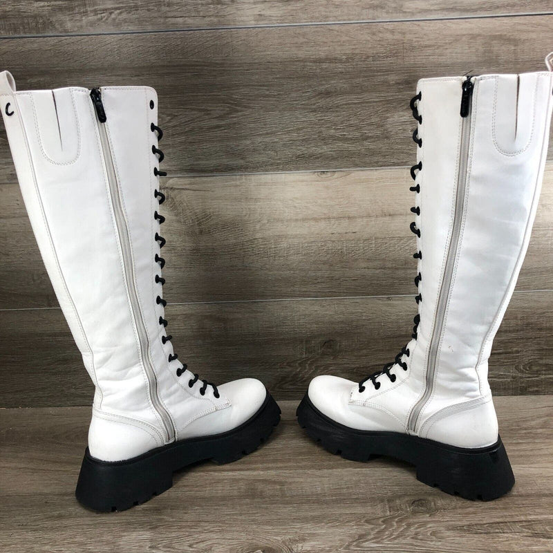 Circus by Sam Edelman Lilah White Lace Up Rounded Toe Chunky Heel Knee High Boot