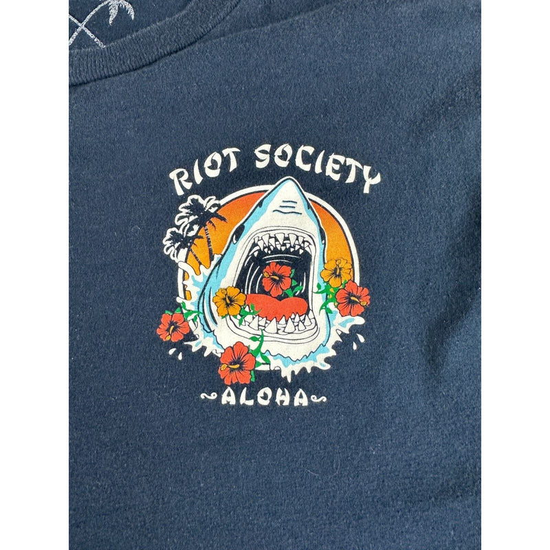 Riot Society Aloha Hawaii Shark Attack Mens T-Shirt Blue Short Sleeve Small