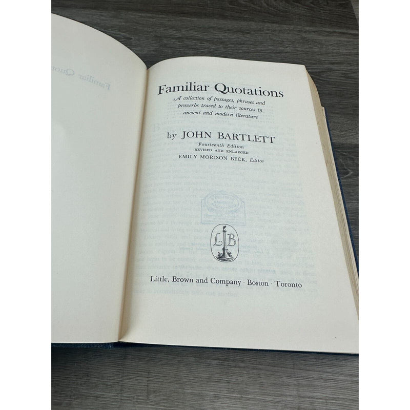 Familiar Quotations by John Bartlett Fourteenth Edition Hardcover Book