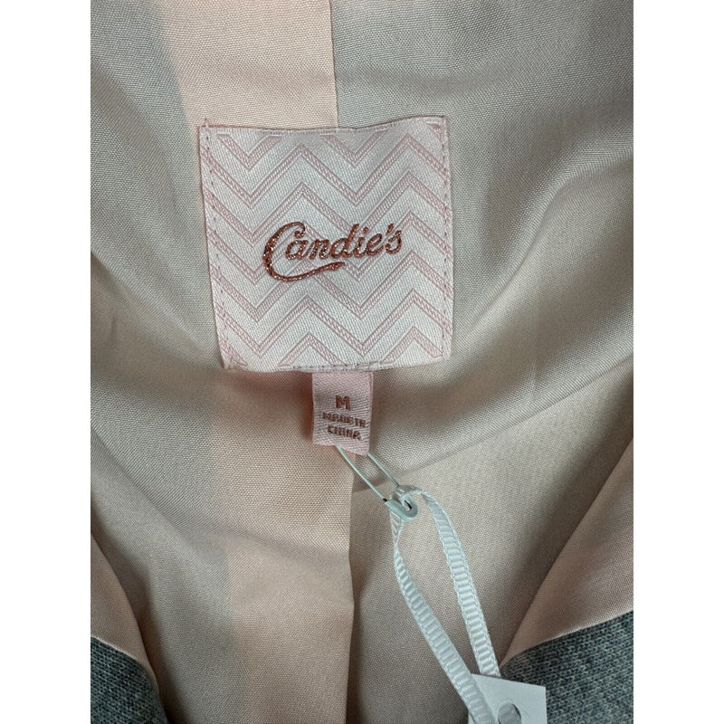 Candies Pink and Gray Satin Like Sleeved Longline Bomber Snap Up Jacket Medium