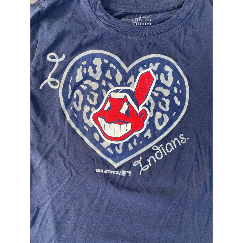 Team Athletics Cleveland Indians T Shirt Kids Large Blue Short Sleeve