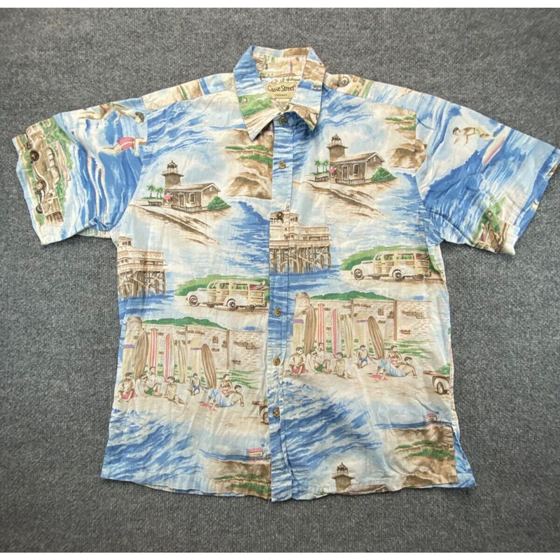 Hawaiian Cooke Street Surfing Short Sleeve Button Front Shirt Cotton Size M