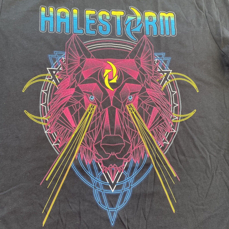 Halestorm 2019 Tour T Shirt Black Canvas Neon Wolf Adult Large Short Sleeve