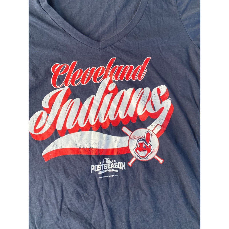 MLB Cleveland Indians Women Adult Medium Blue V Neck T Shirt