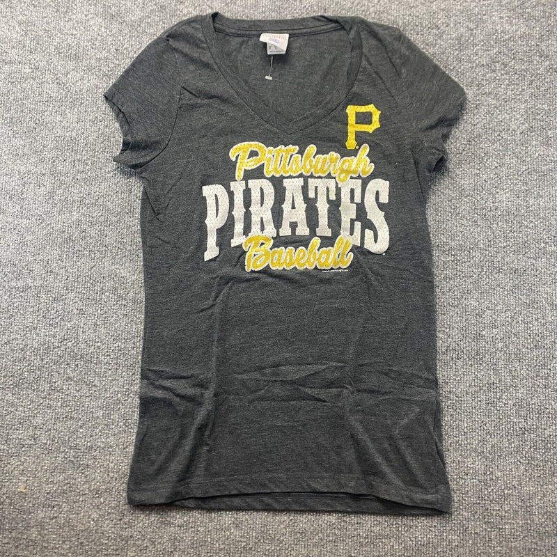 Pittsburgh Pirates Baseball MLB T Shirt Adult Women M Gray V Neck Cap Sleeve