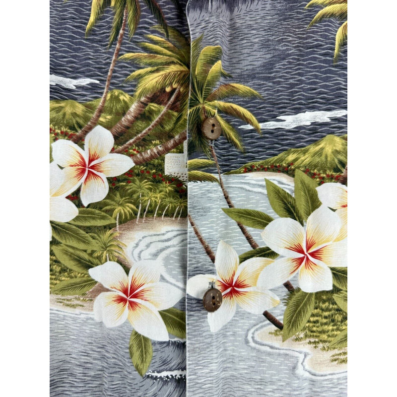 Hilo Hattie Mens 2XL Shirt Gray Floral Windy Wave The Hawaiian Original Casual