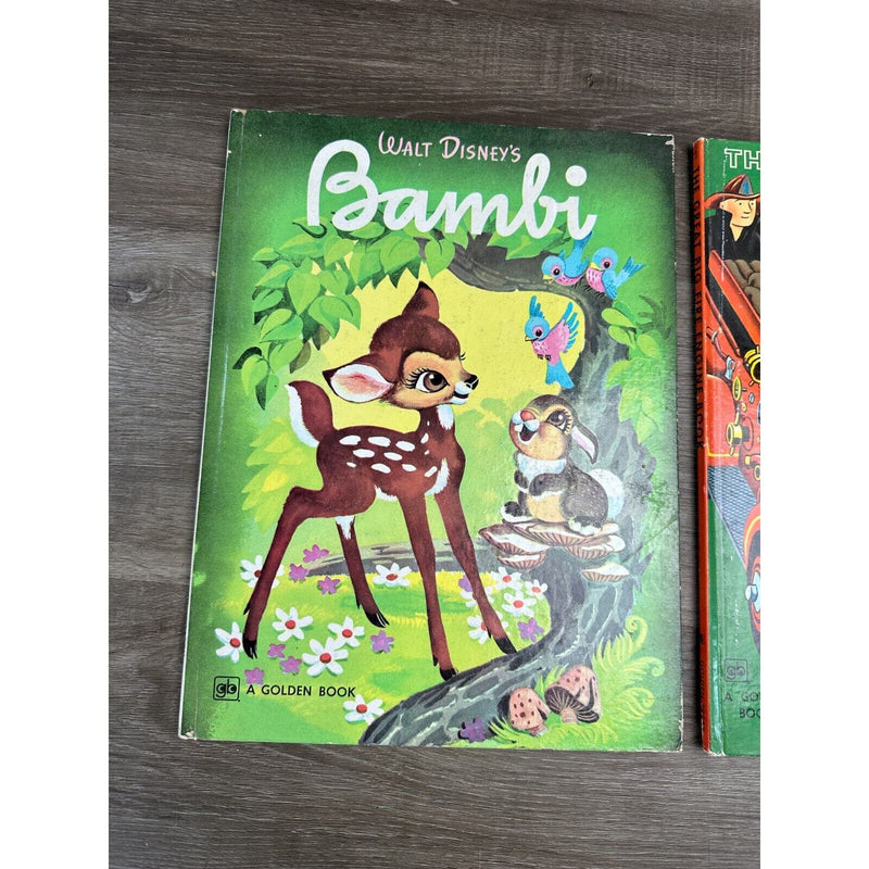 Lot of 2 A Golden Book Bambi The Great Big Fire Engine Book Hardcover Vintage