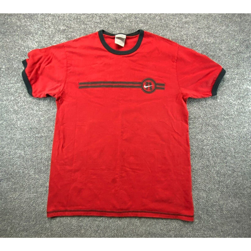 Nike T Shirt Red with Black Stripes on Sleeves Adult Large Short Sleeves