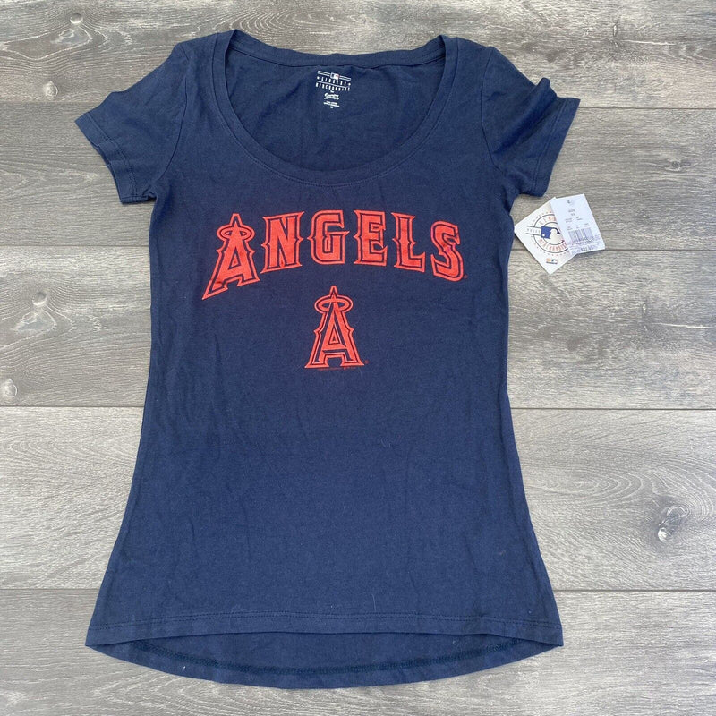 Genuine Merchandise MLB Los Angelas Angels T Shirt Women XS Blue Cap Sleeve