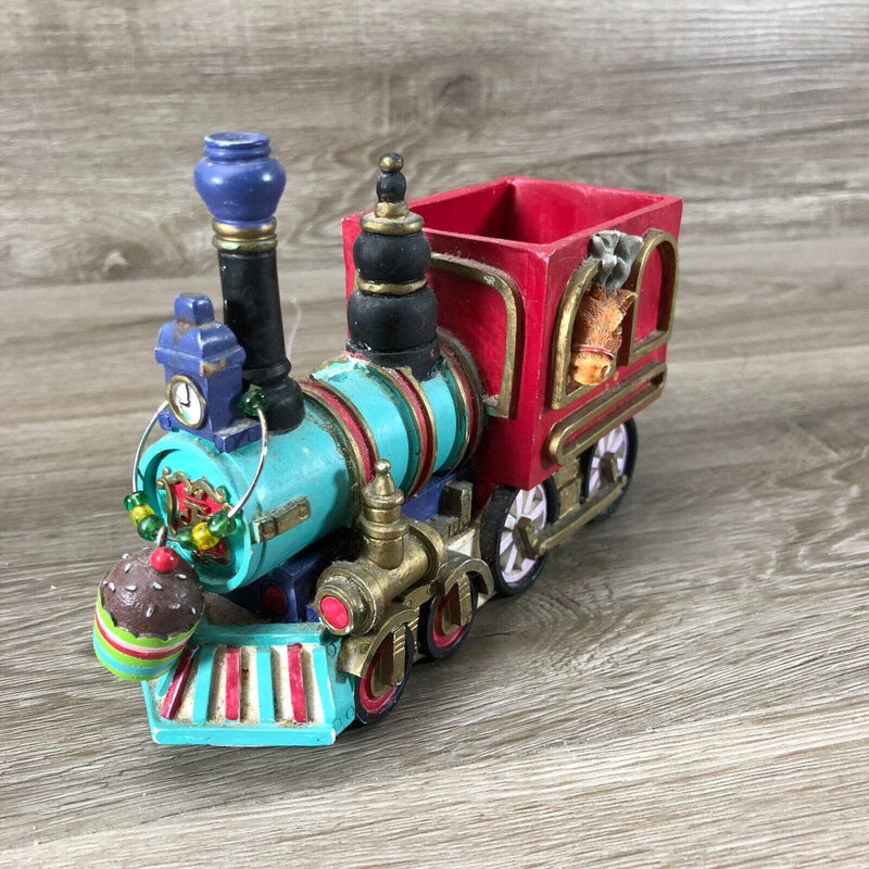 Vintage Christmas Metal Train Locomotive Tin and Candy Dish Santa Reindeer