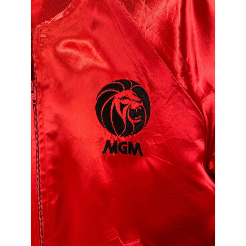 Vintage MGM Satin Jacket Red With Black Embroidered Logo Zip Front Medium