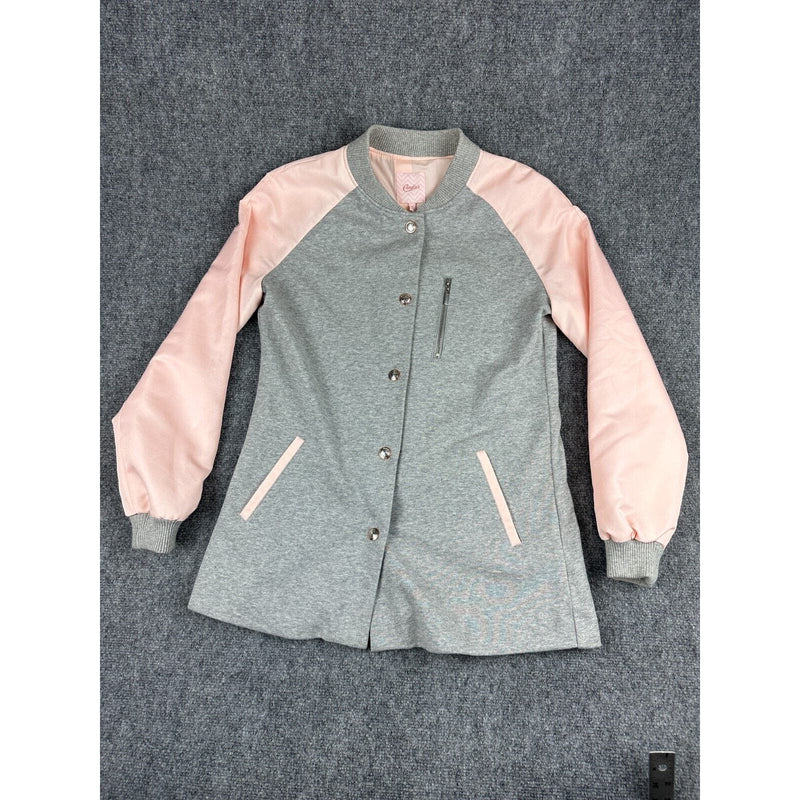 Candies Pink and Gray Satin Like Sleeved Longline Bomber Snap Up Jacket Medium