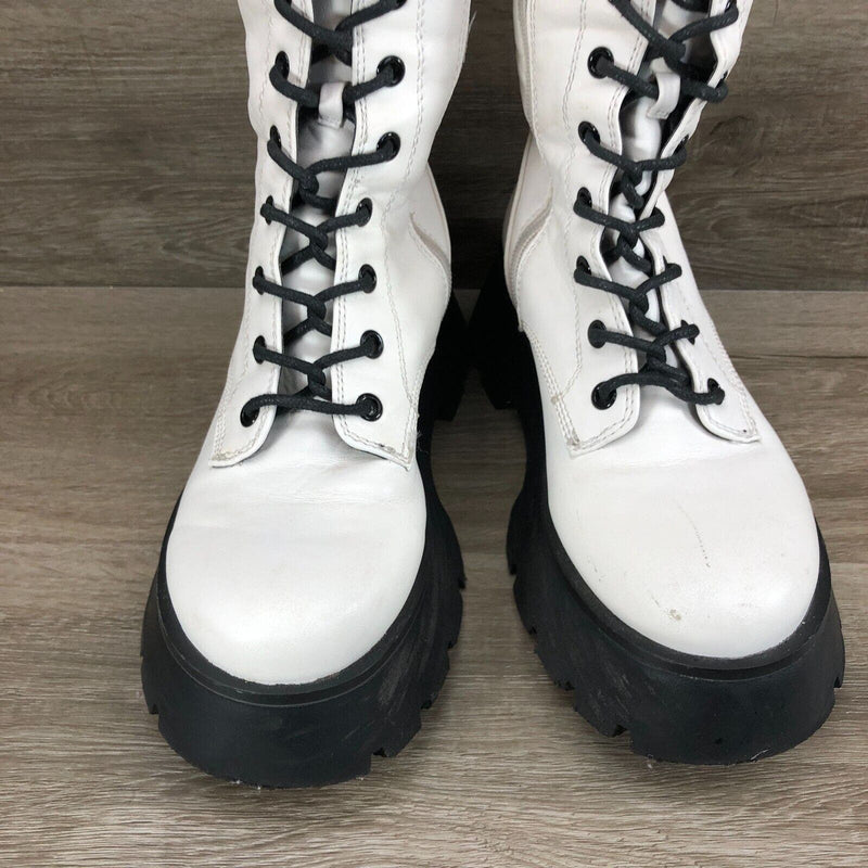 Circus by Sam Edelman Lilah White Lace Up Rounded Toe Chunky Heel Knee High Boot