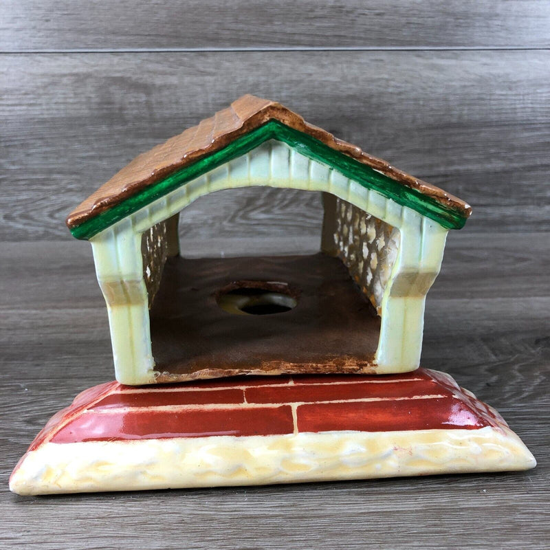 Vintage 1979 Byron Molds Christmas Village Painted Ceramic Covered Bridge